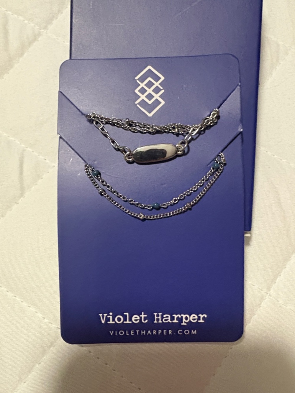 Silver Multi-Layer Chain Bracelet with Blue Accents